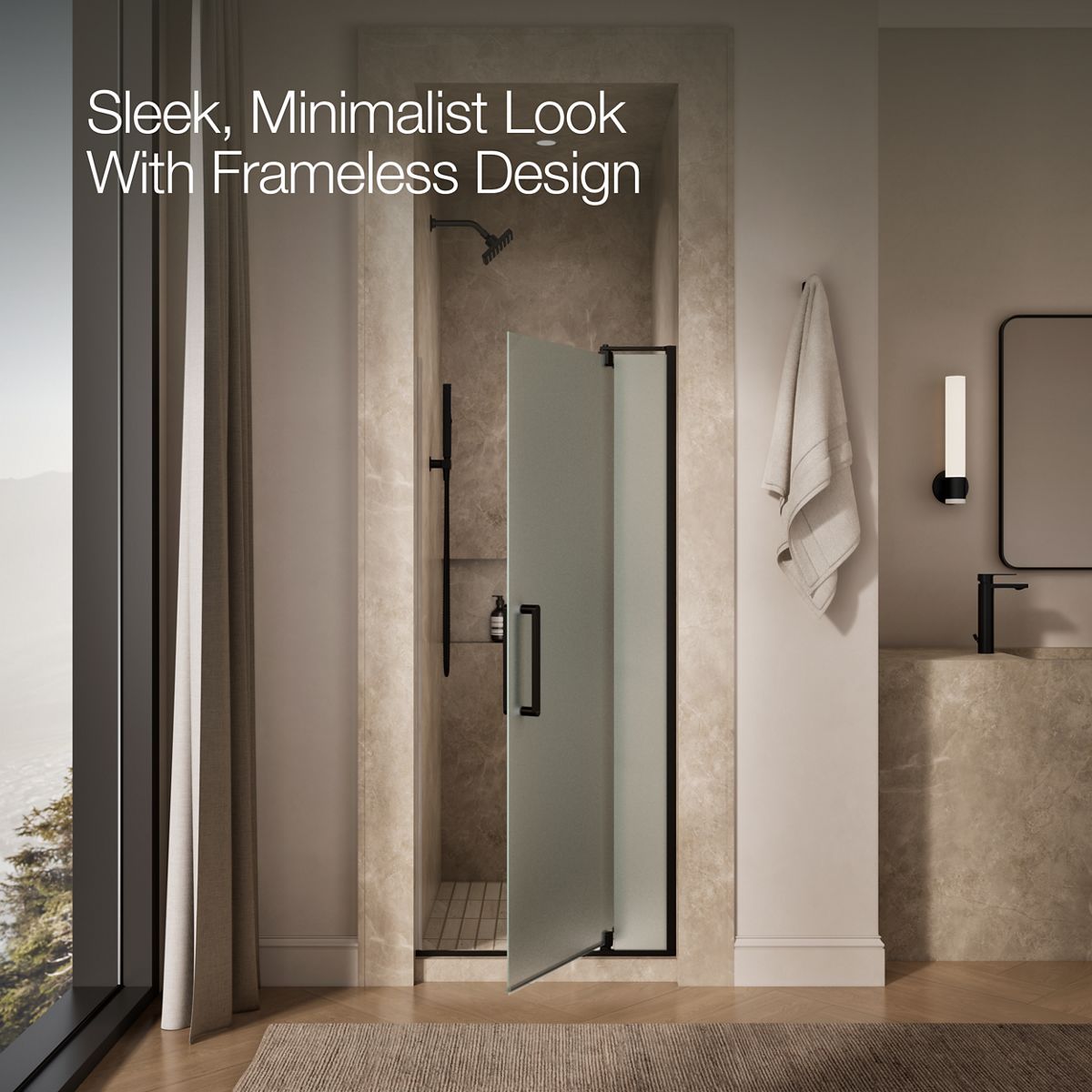 シャワーズ Revel Frameless Pivot Shower Door | K-707511-D3 | KOHLER