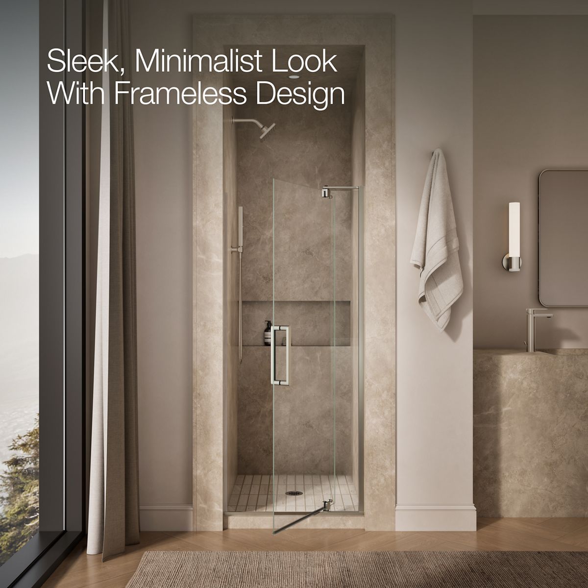 Revel Frameless Pivot Shower Door | K-707500-L | KOHLER