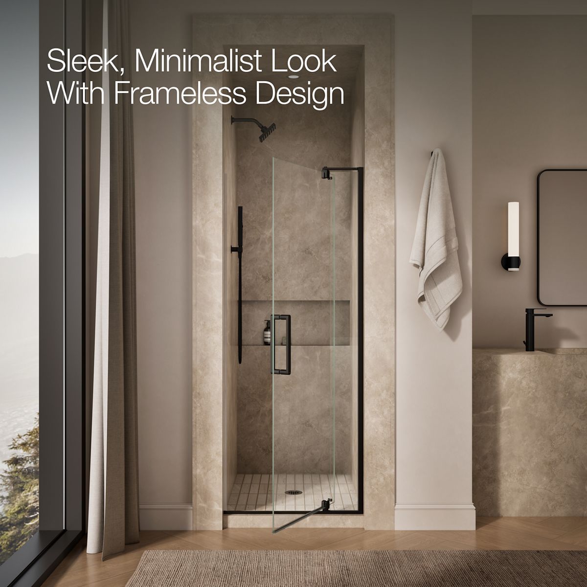 Revel Frameless Pivot Shower Door | K-707516-L | KOHLER