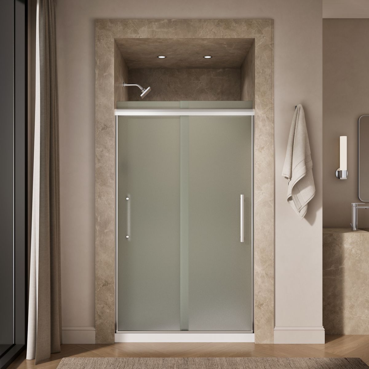 DORCUS×SAY HELLO 8.0inchコンプリート Pleat Frameless Sliding Shower Door | K-707601-8D3 | KOHLER