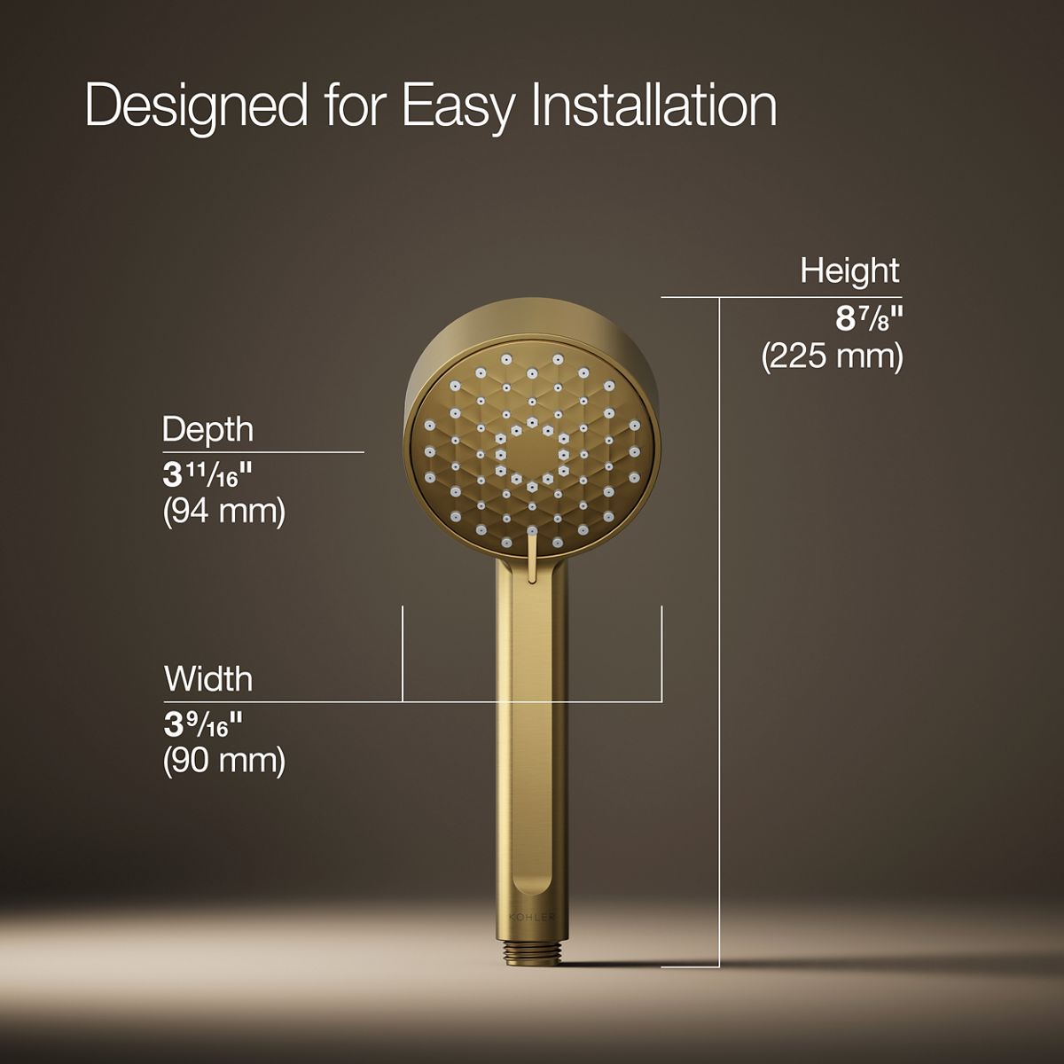 3/4 view of product with dimensions
