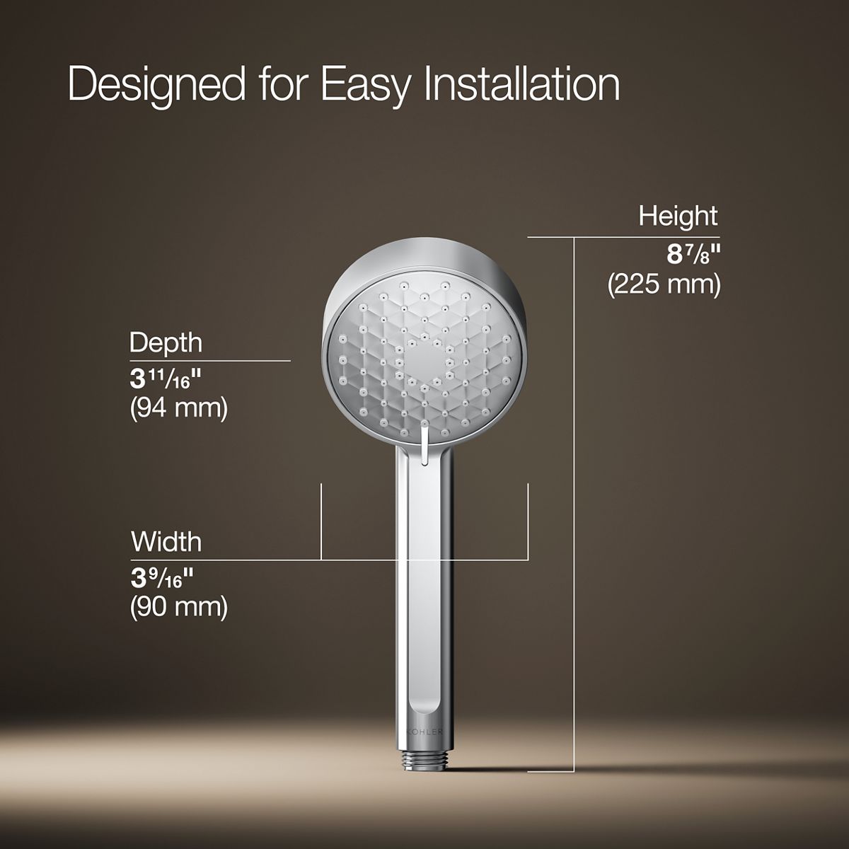 3/4 view of product with dimensions