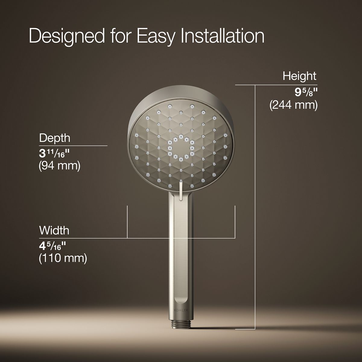 3/4 view of product with dimensions