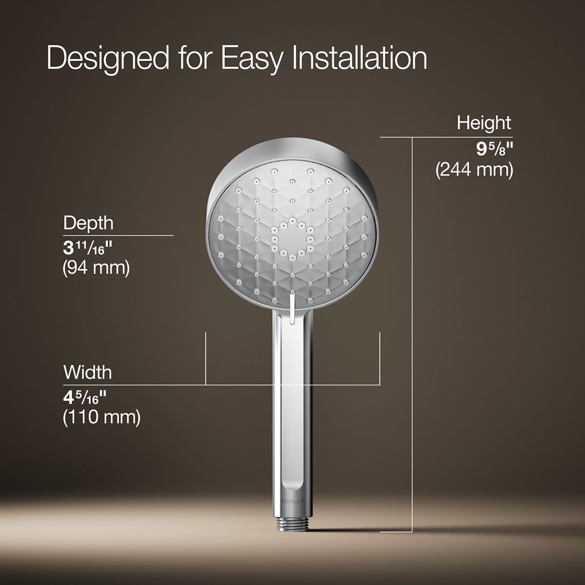 3/4 view of product with dimensions