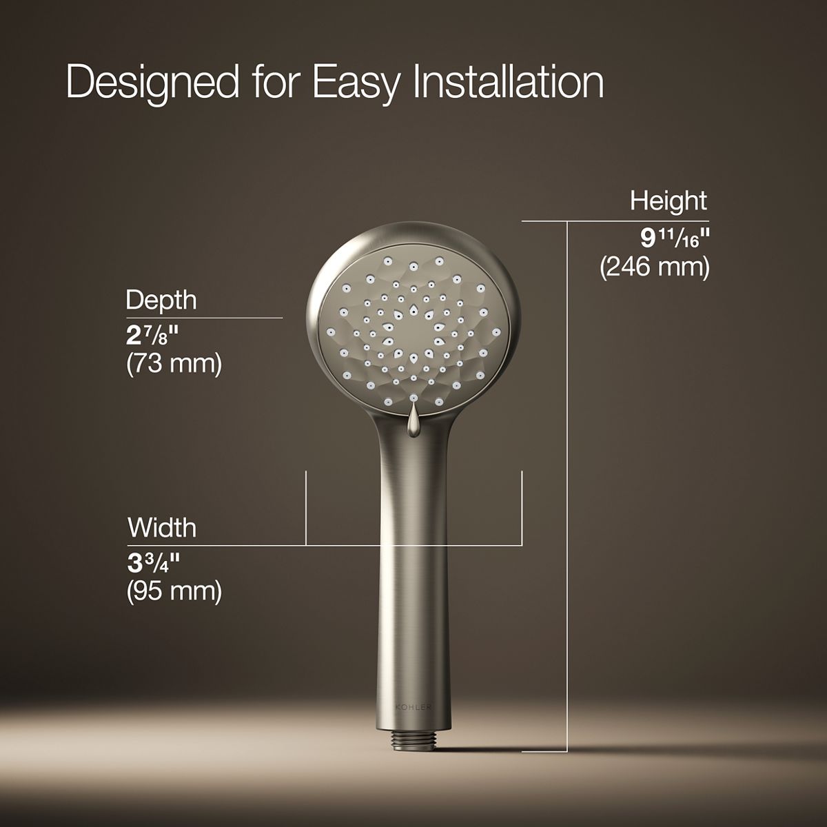 3/4 view of product with dimensions
