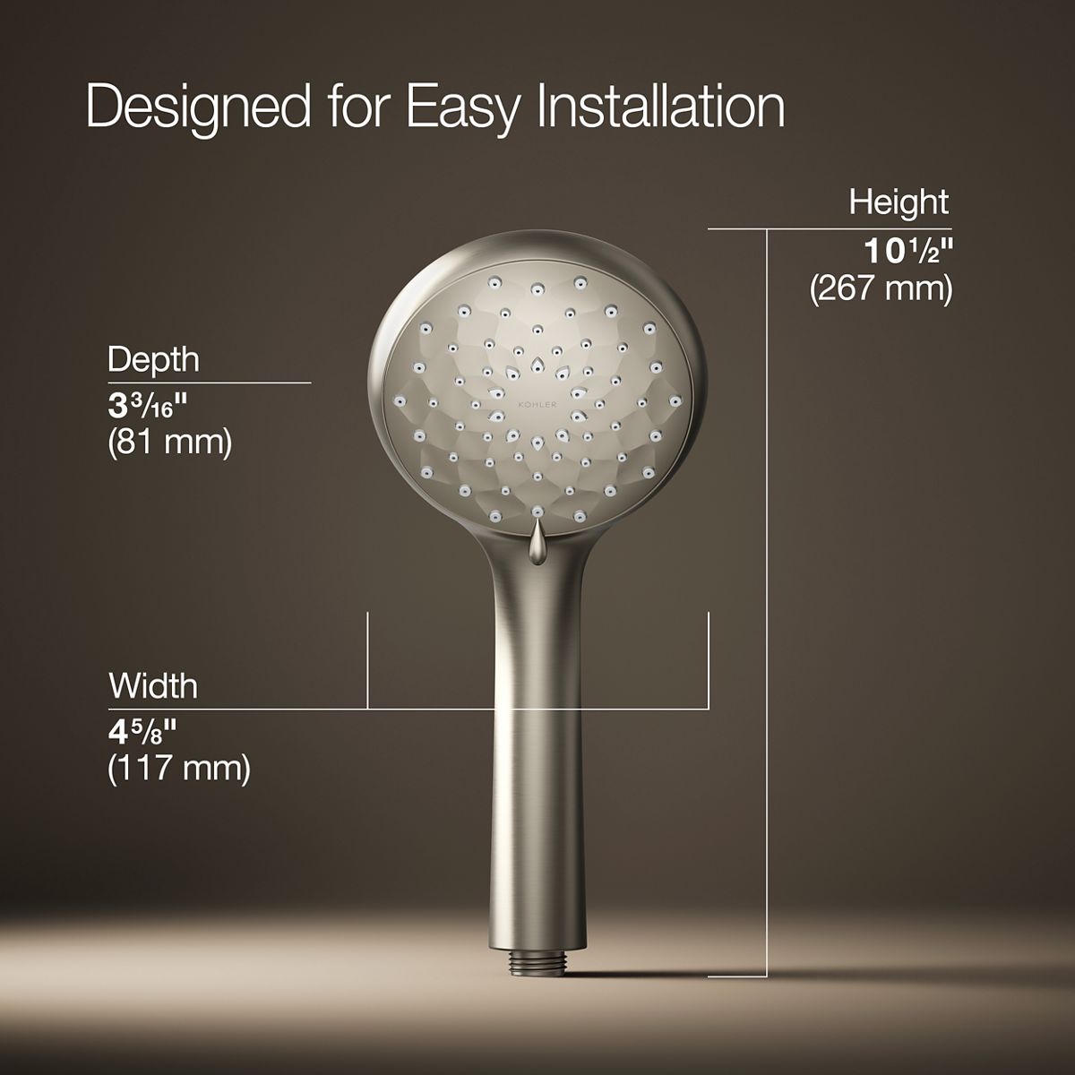 3/4 view of product with dimensions