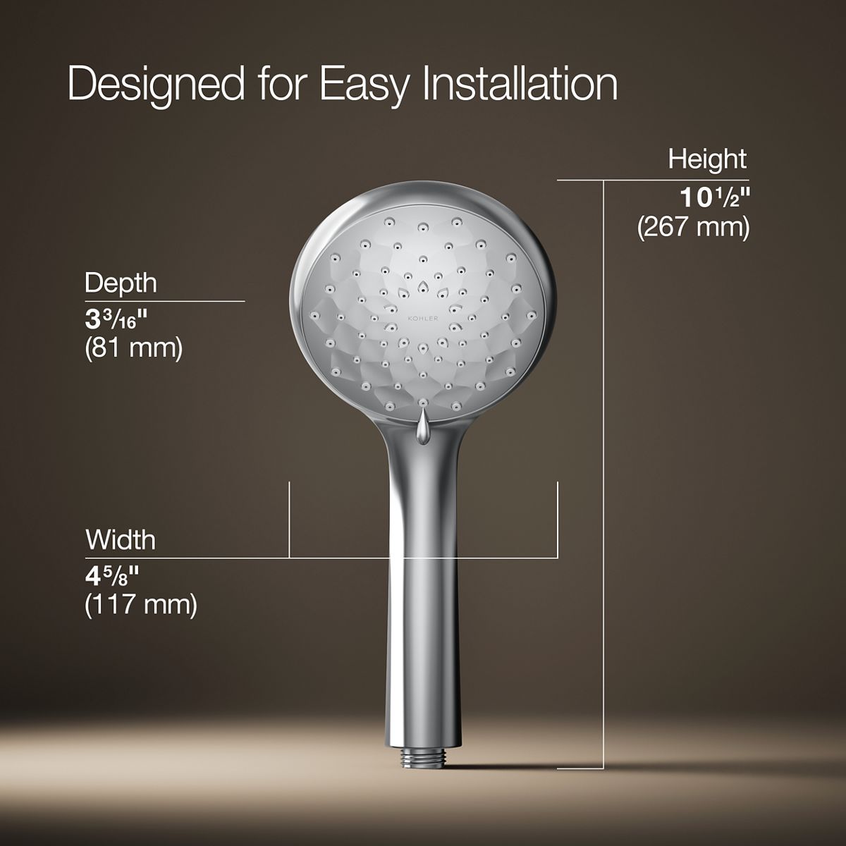 3/4 view of product with dimensions