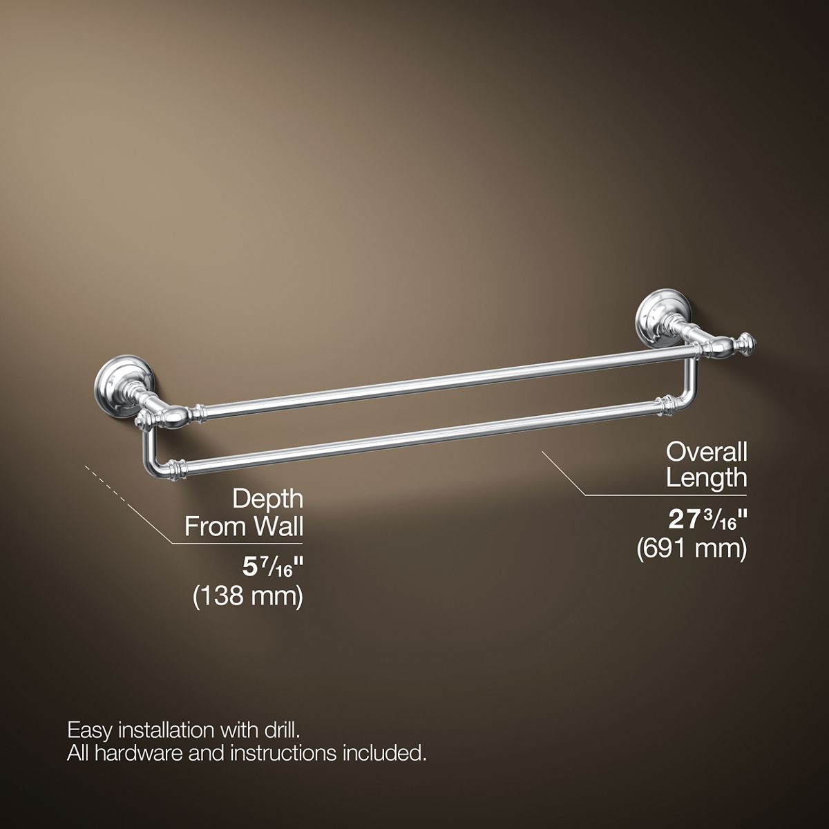 3/4 view of product with dimensions