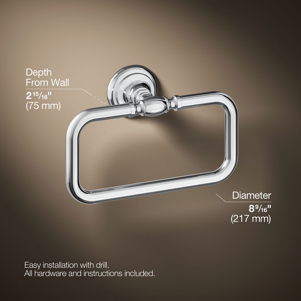 3/4 view of product with dimensions