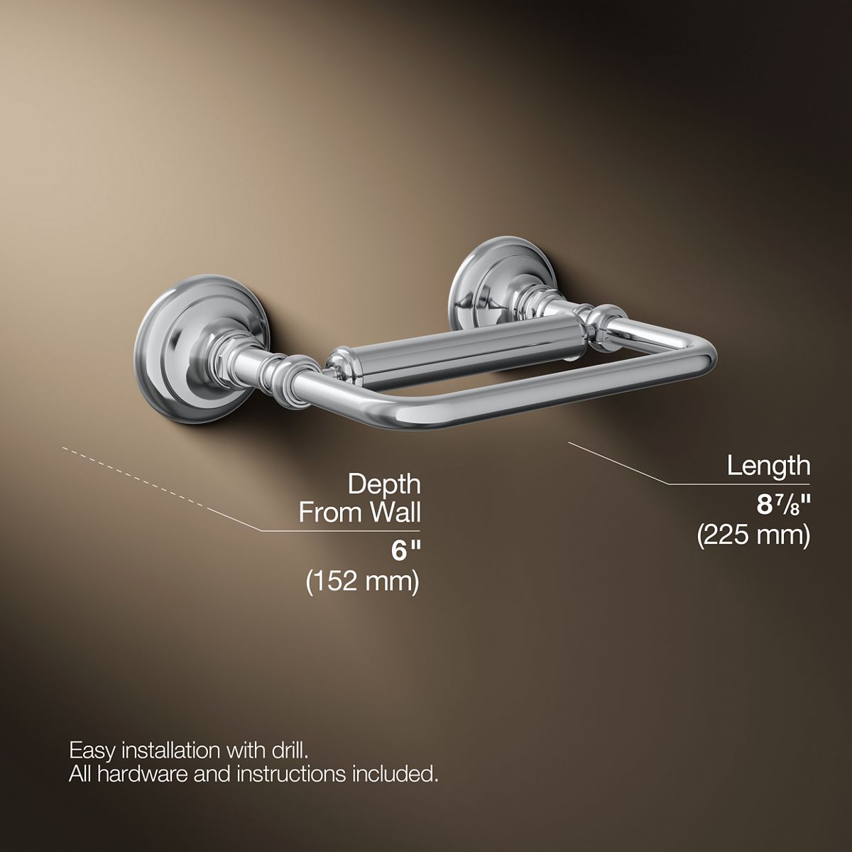 3/4 view of product with dimensions