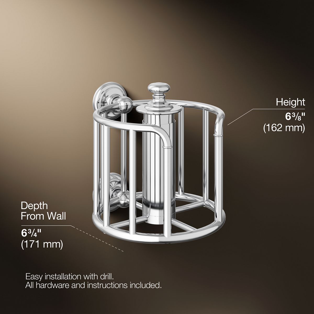3/4 view of product with dimensions
