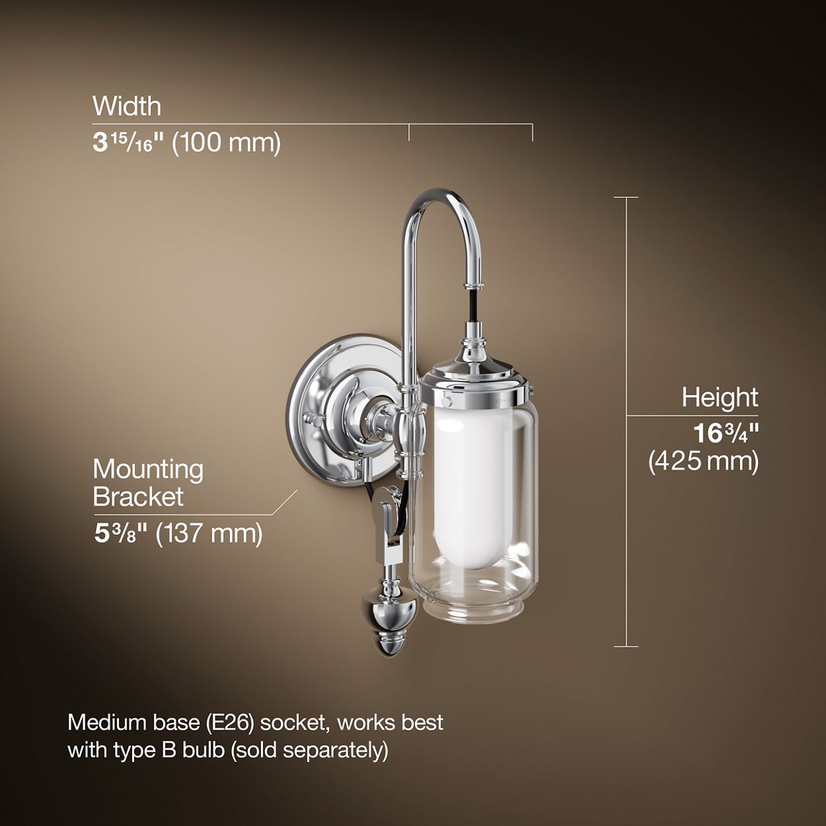 涙珠 Artifacts Single Wall Sconce with Adjustable Pulley | K-72581 | KOHLER