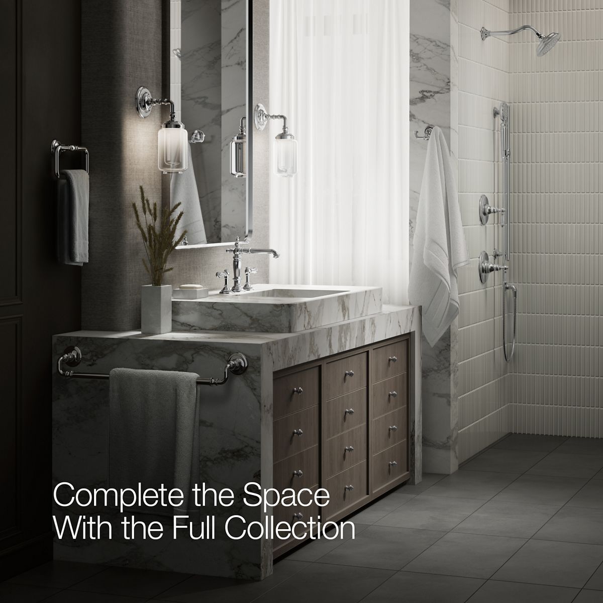 KOHLER 26314-2MB Statement - Barra Deslizante De Lujo De 32 Pulgadas Con Suministro De Agua Integrado, Latón Moderno Cepillado Vibrante