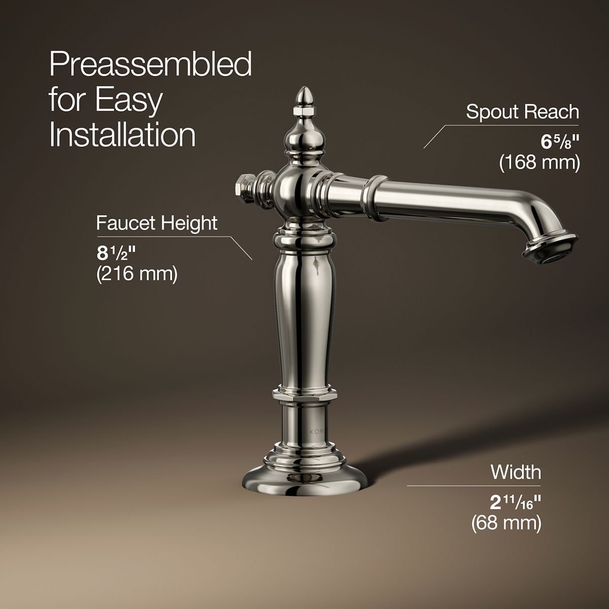 3/4 view of product with dimensions