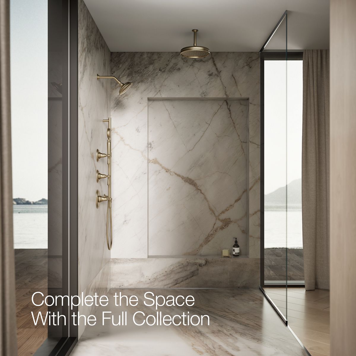 Up to 3 walls & multiple product categories visible, 1-point perspective
