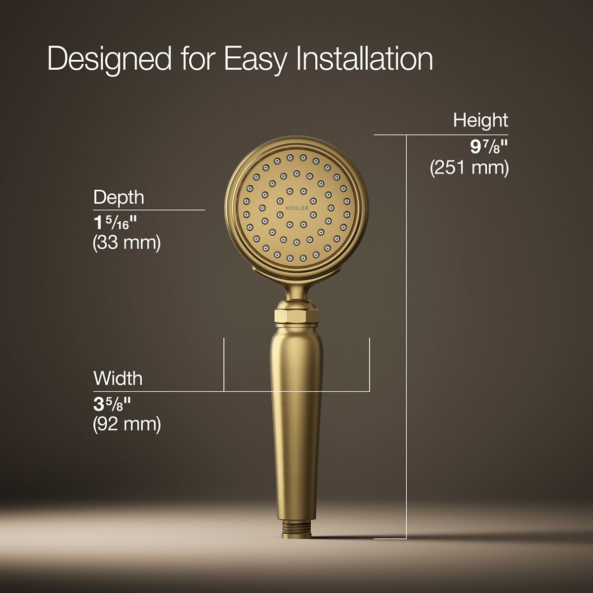 3/4 view of product with dimensions