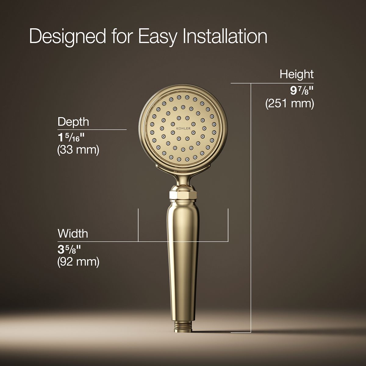 3/4 view of product with dimensions