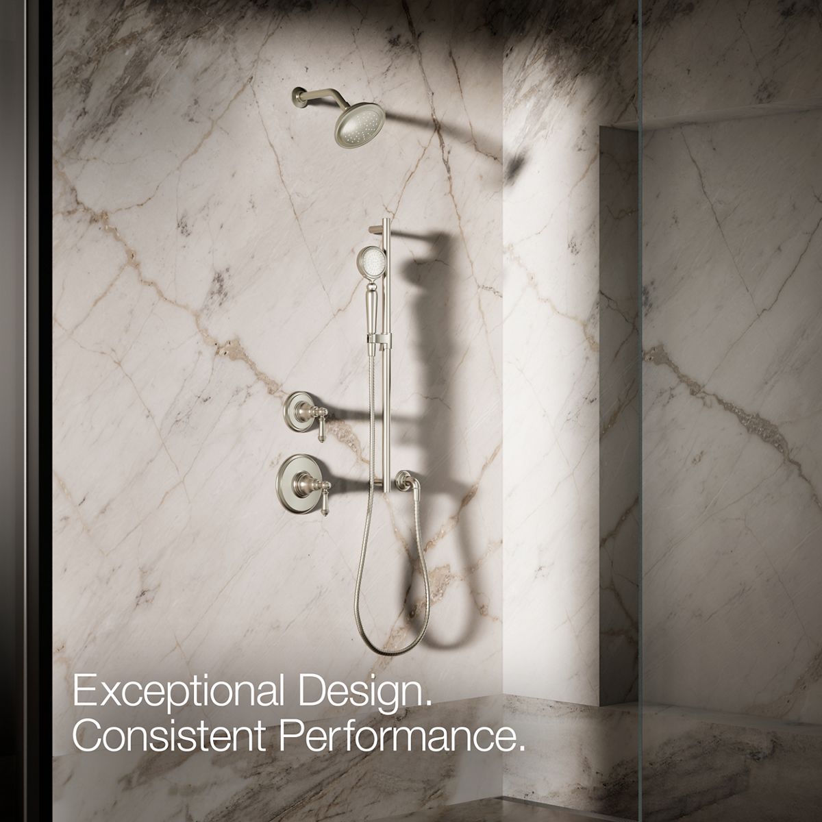 Up to 3 walls & multiple product categories visible, 2-point perspective