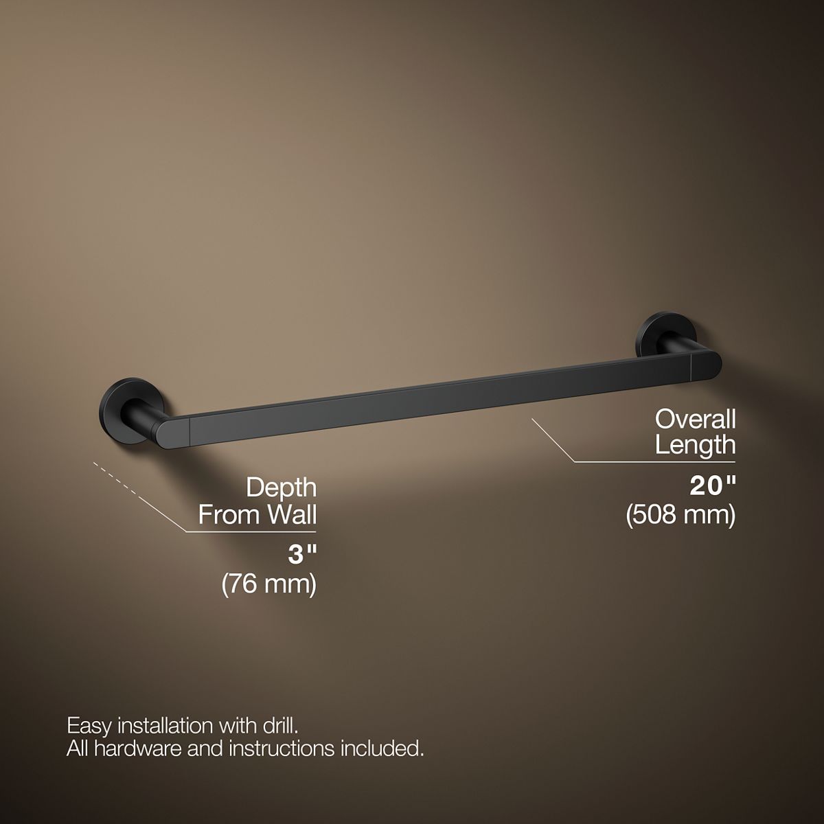3/4 view of product with dimensions
