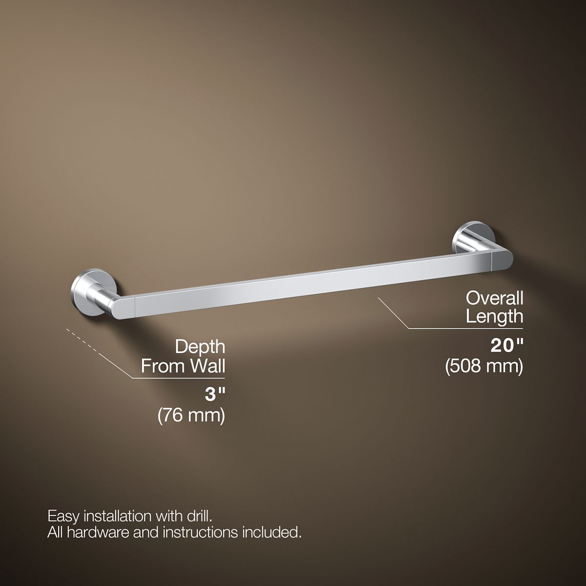 3/4 view of product with dimensions