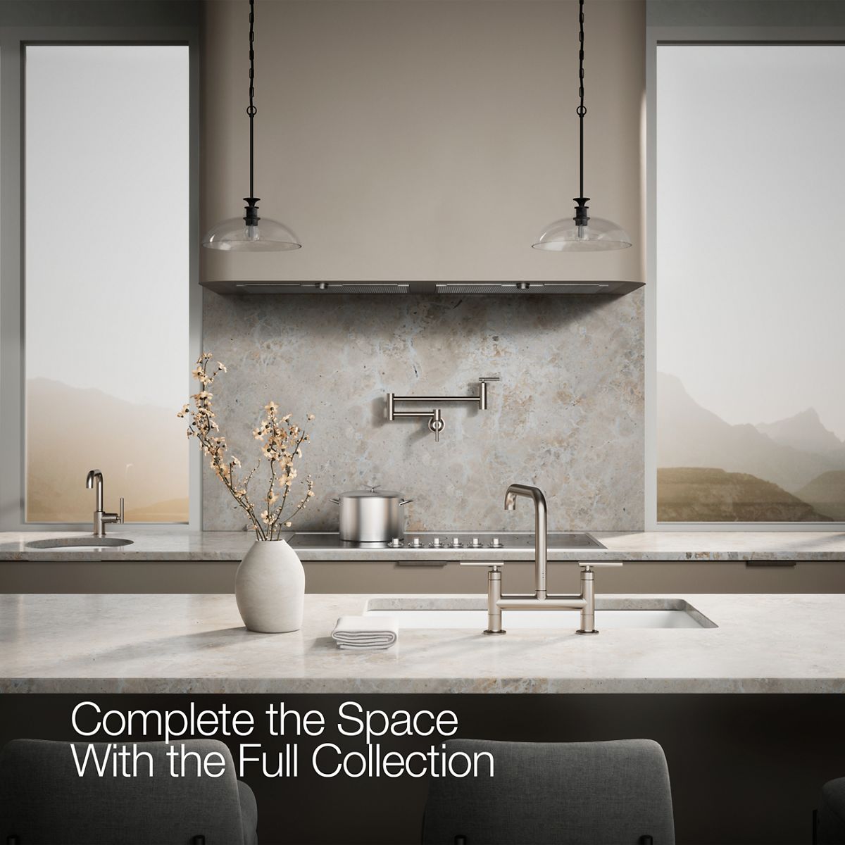 KOHLER | 7547-4 | Purist™| Two-hole bridge kitchen sink faucet