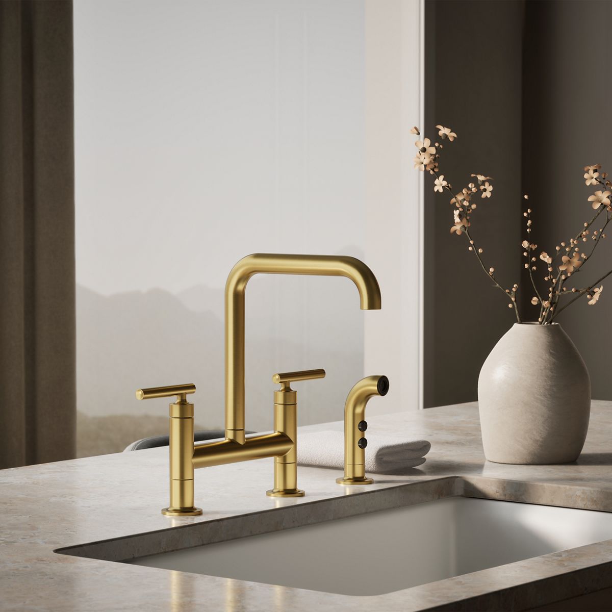 ポンゴ エンチャンテッド KOHLER | K-7548-4 | Purist Deck-Mount Bridge Faucet