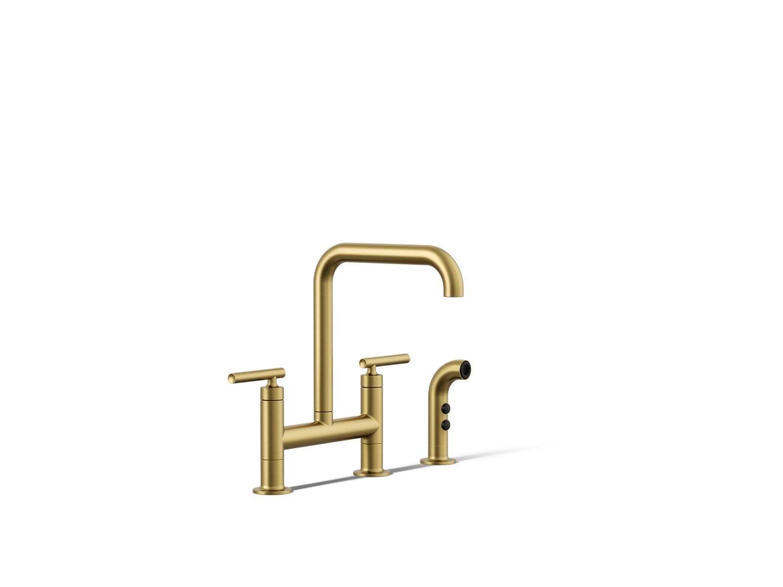 Purist Two-hole bridge kitchen sink faucet with side sprayer