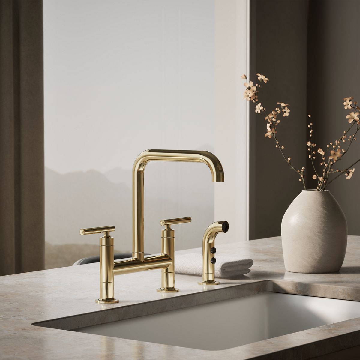 KOHLER | K-7548-4 | Purist Deck-Mount Bridge Faucet