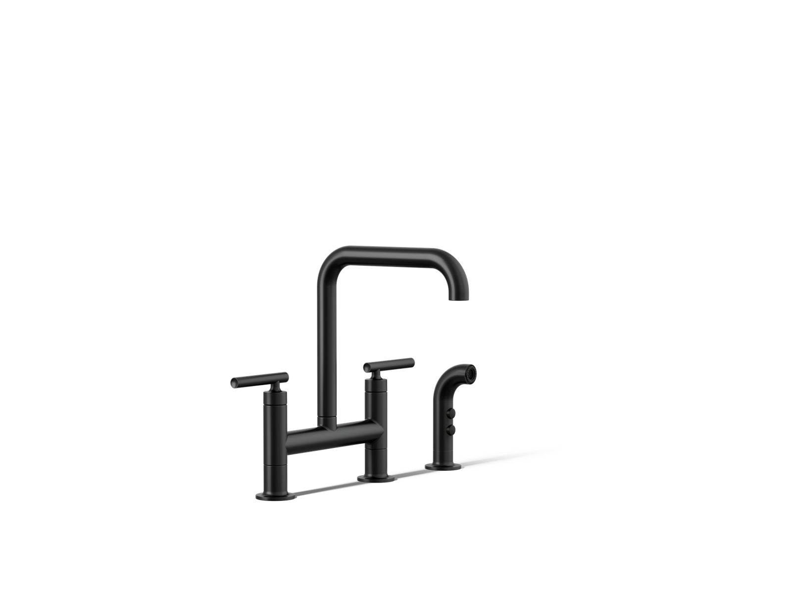 Purist Two-hole bridge kitchen sink faucet with side sprayer