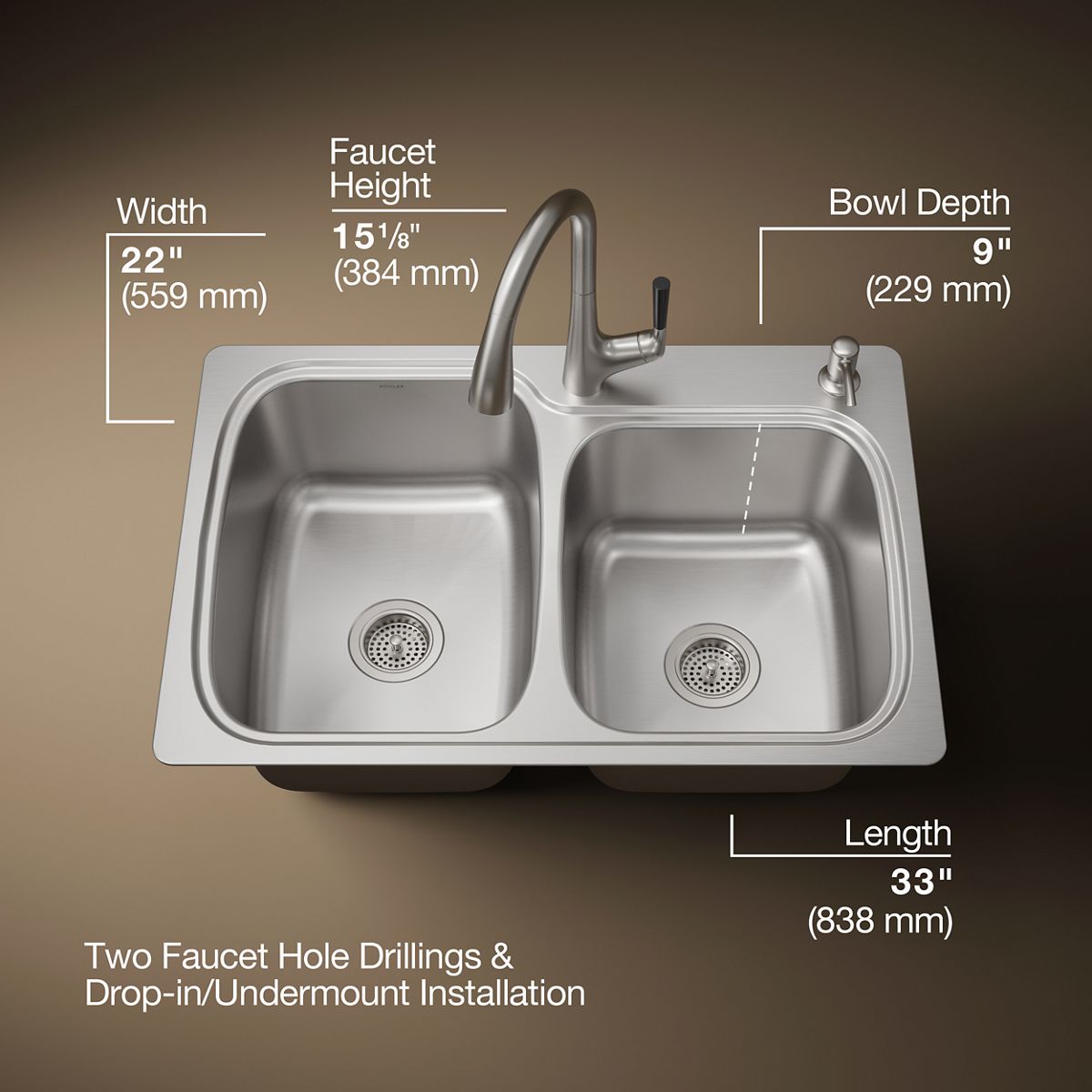 3/4 view of product with dimensions