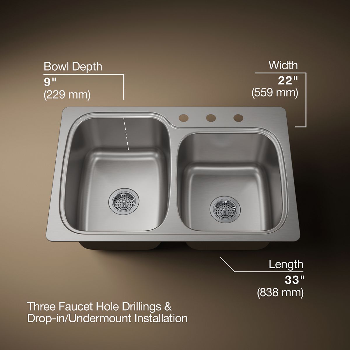 3/4 view of product with dimensions