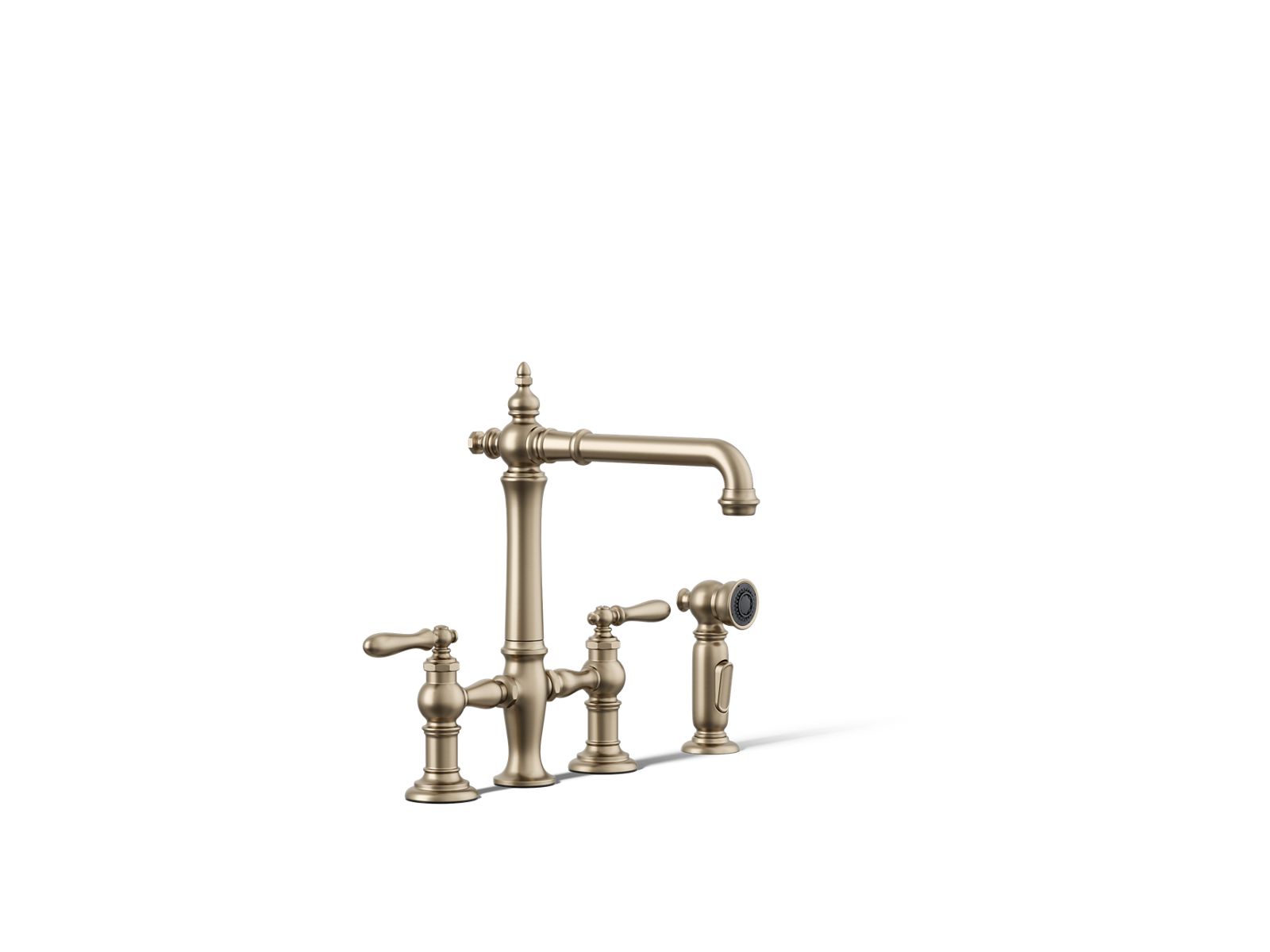Artifacts Three-hole bridge kitchen sink faucet with side sprayer