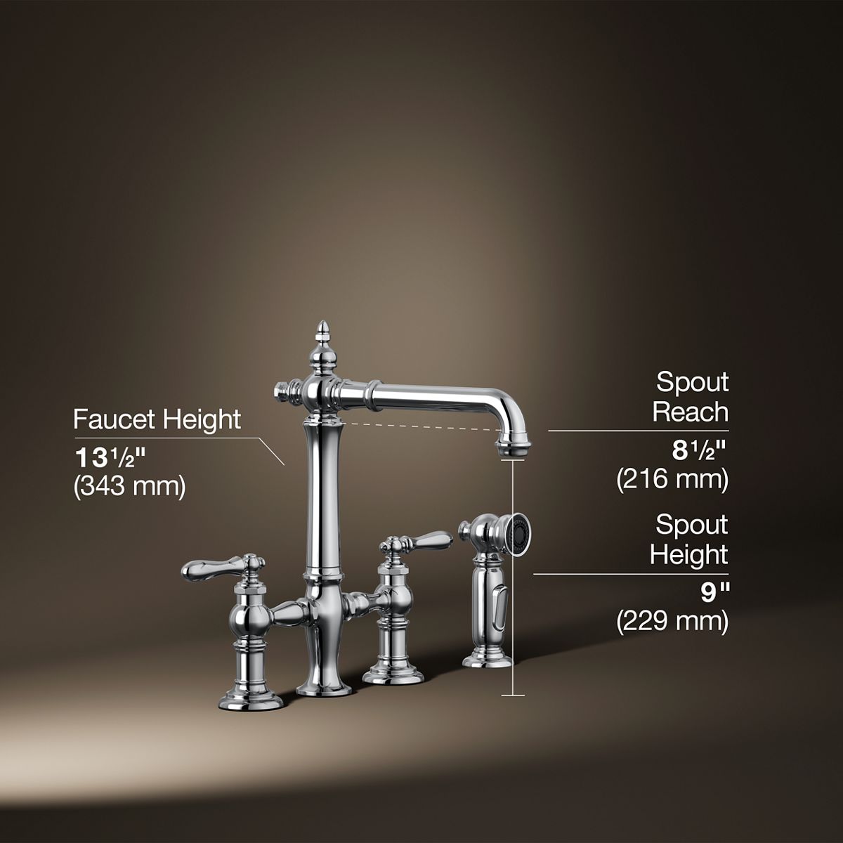 3/4 view of product with dimensions