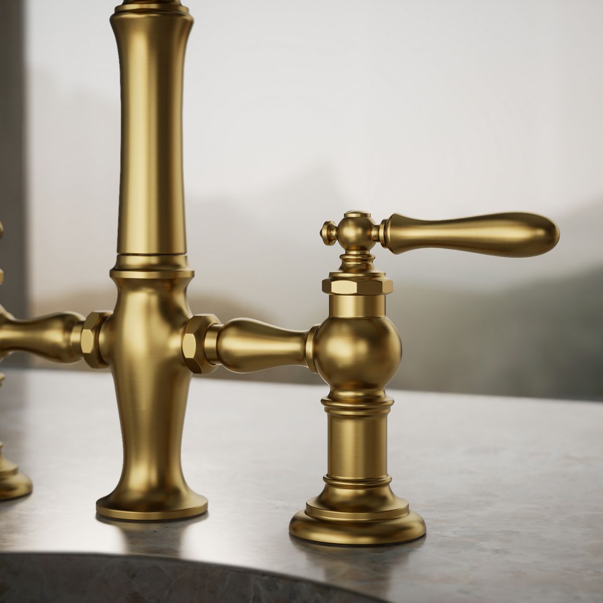 Artifacts® deck-mount bridge bar sink faucet with lever handles