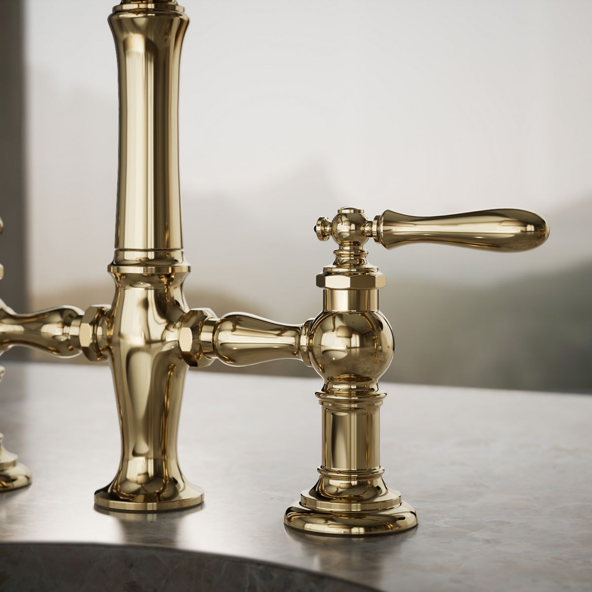 Artifacts® deck-mount bridge bar sink faucet with lever handles