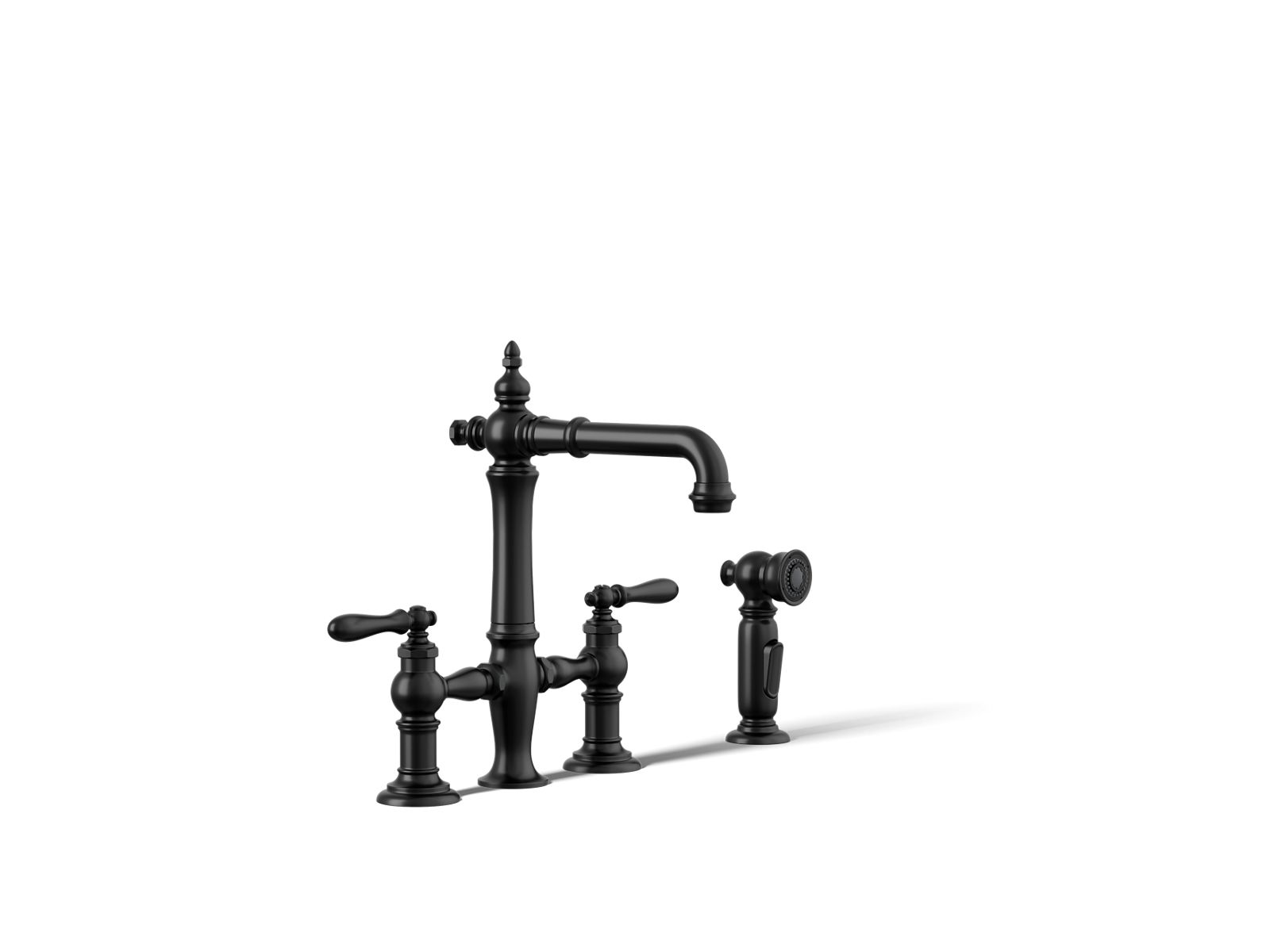 Artifacts Three-hole bridge bar sink faucet with side sprayer