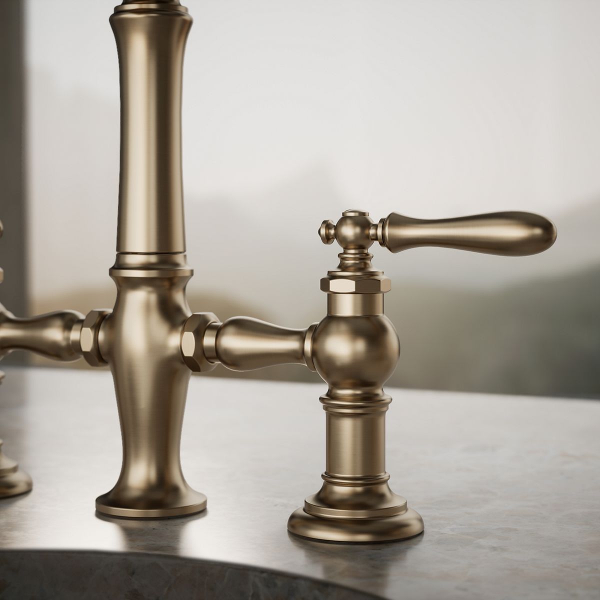 Artifacts® deck-mount bridge bar sink faucet with lever handles
