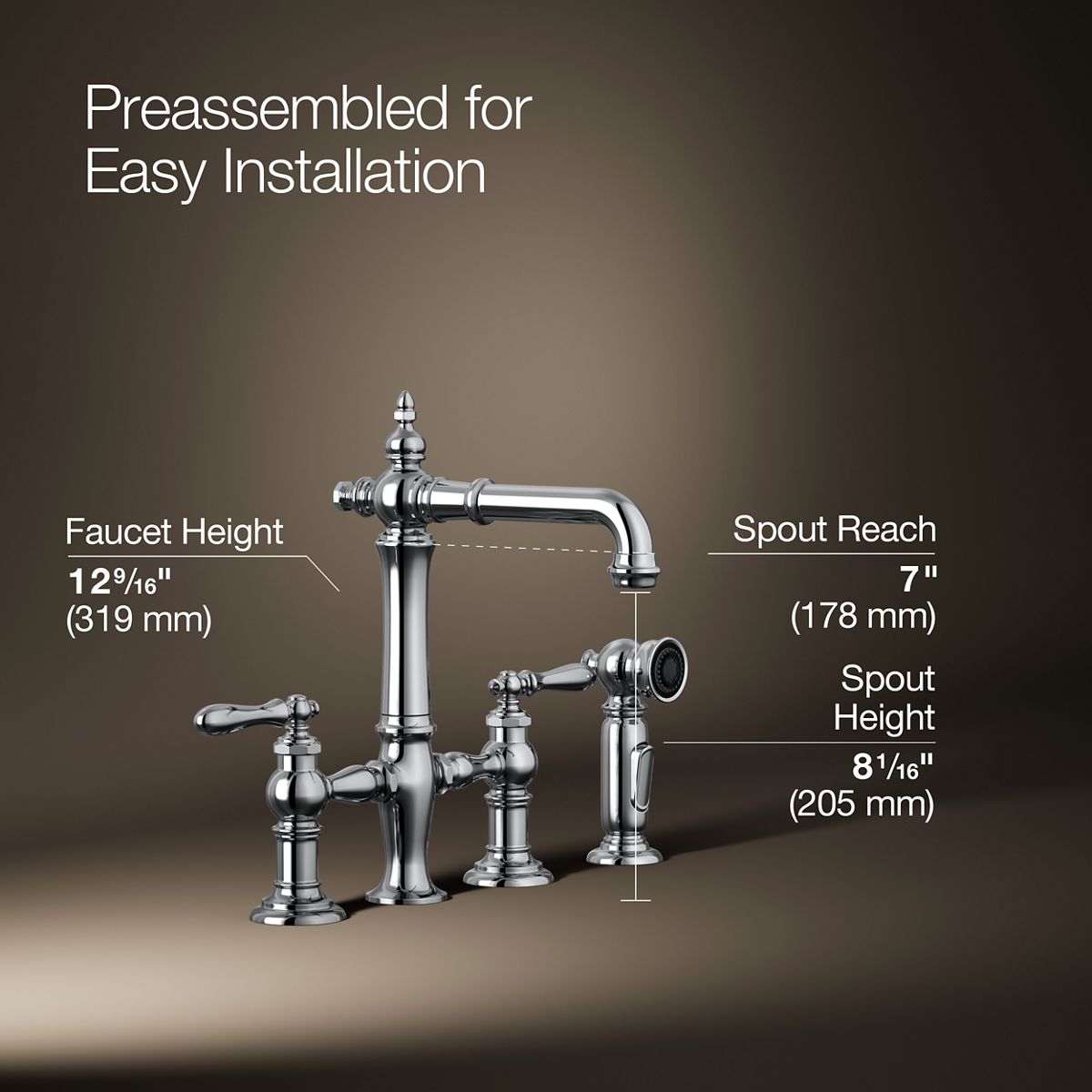 3/4 view of product with dimensions