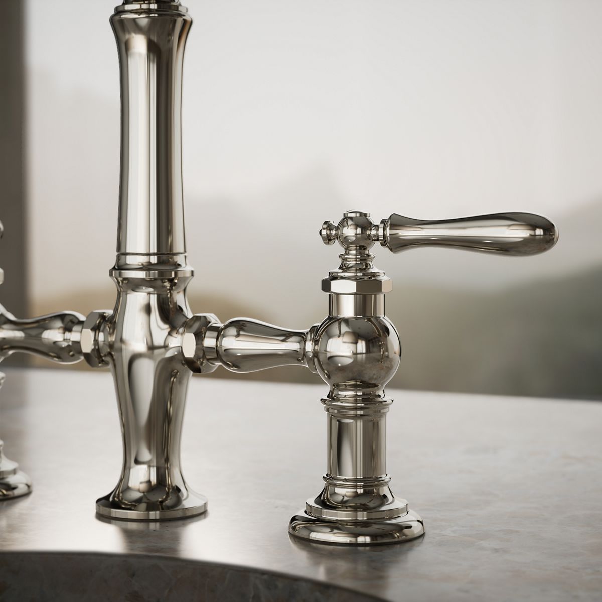 Artifacts® deck-mount bridge bar sink faucet with lever handles