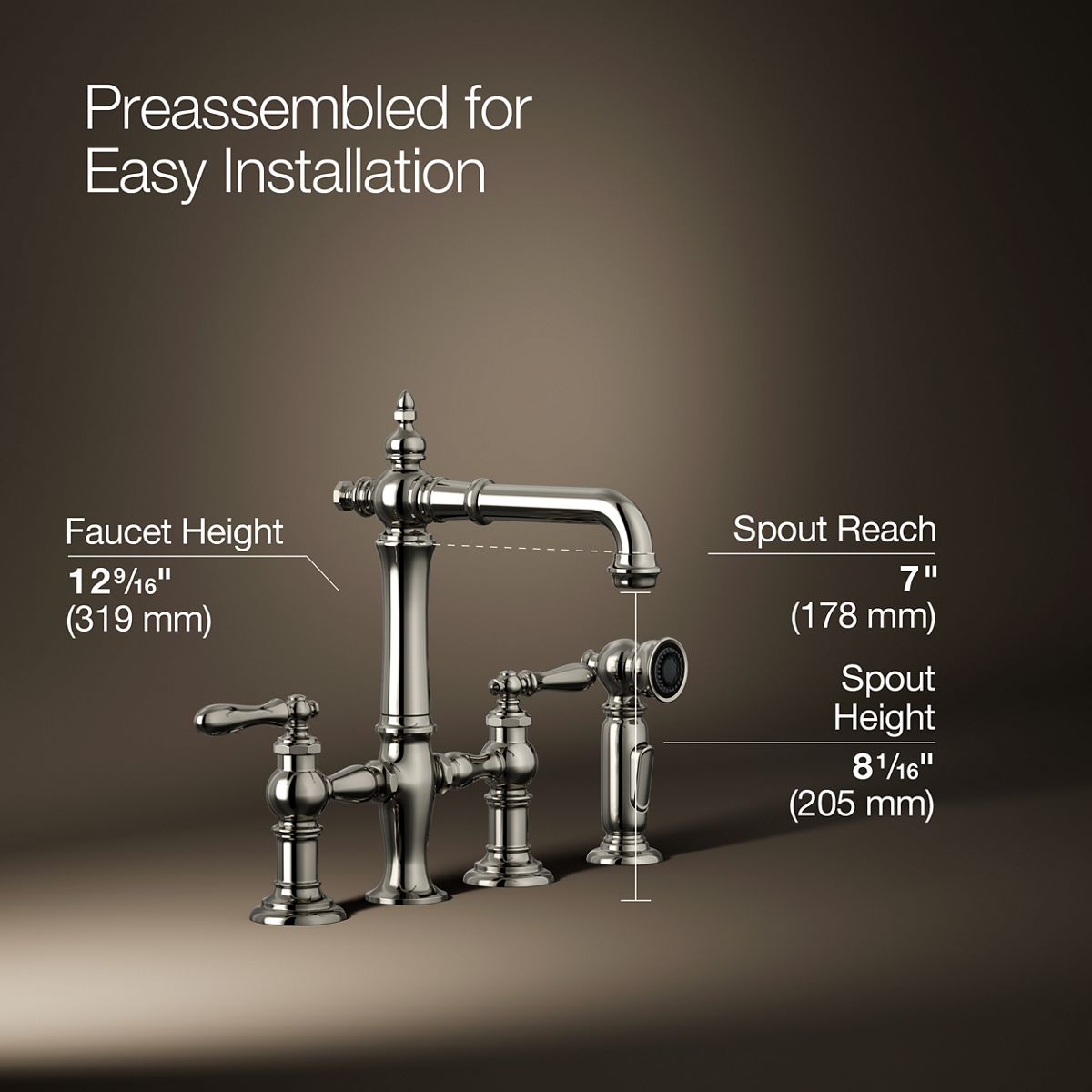 3/4 view of product with dimensions