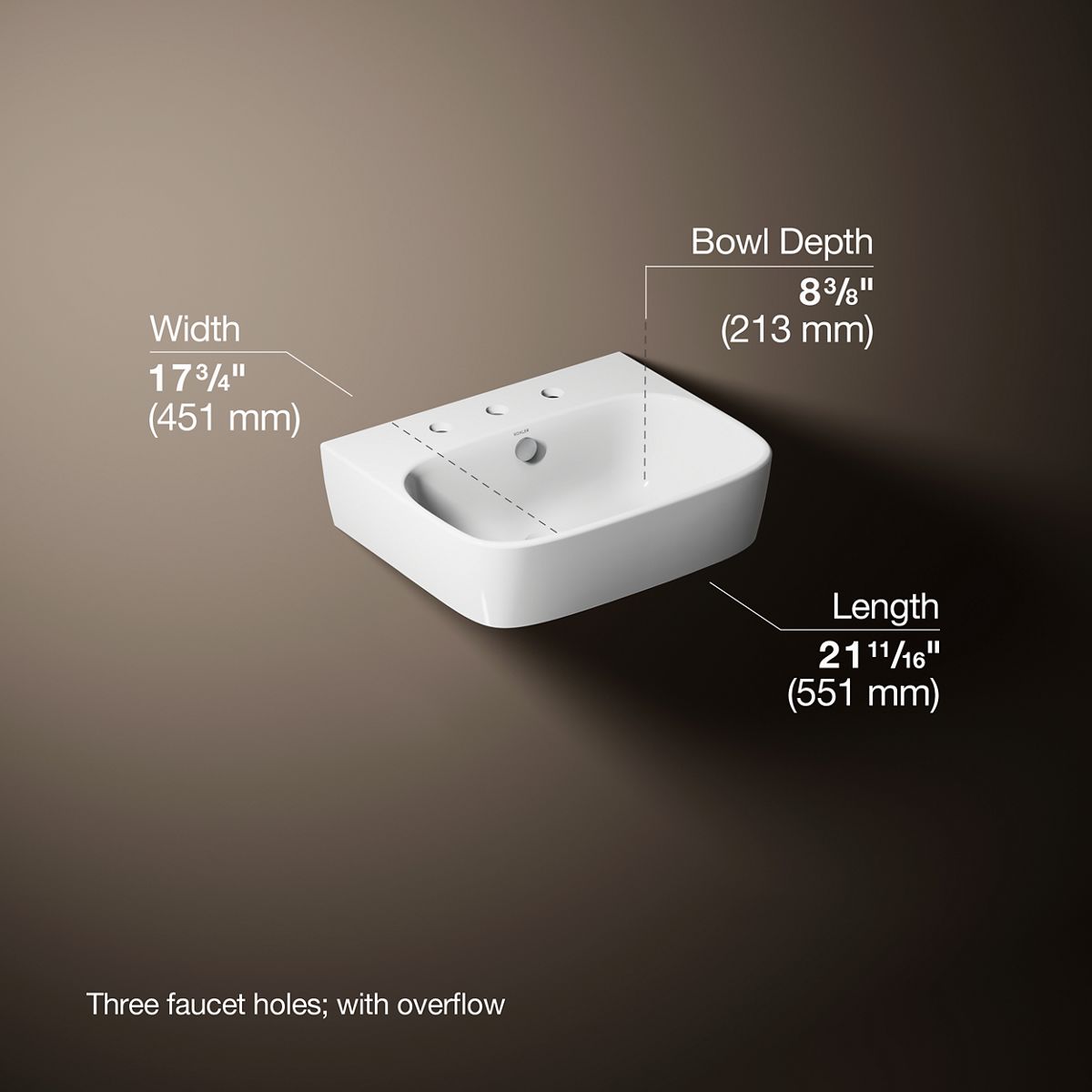 3/4 view of product with dimensions