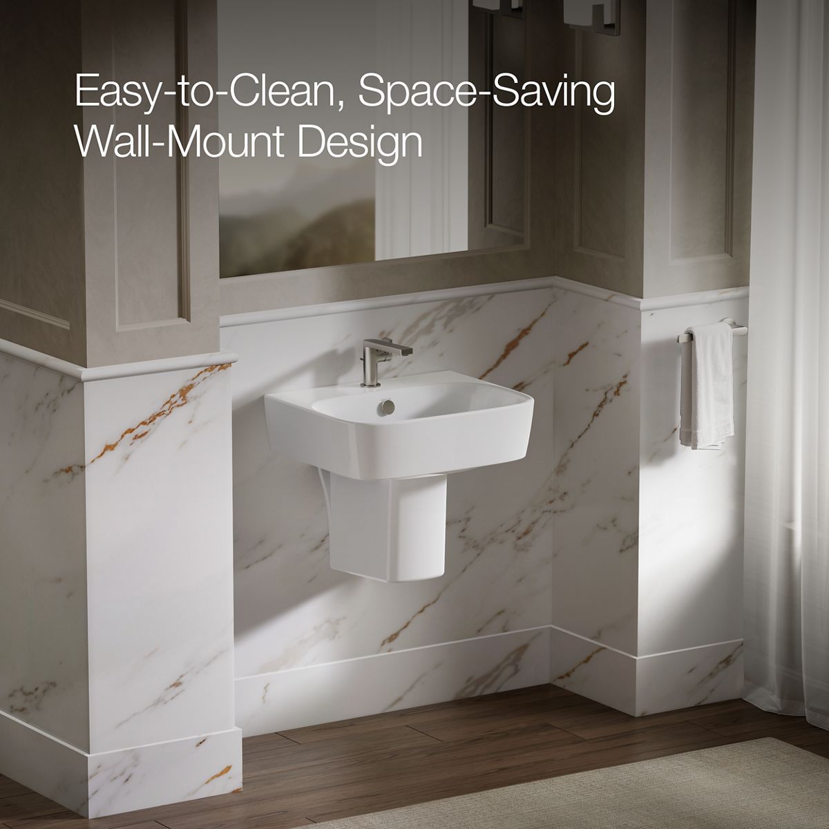 ModernLife wall-mount bathroom sink with semi-pedestal and shroud