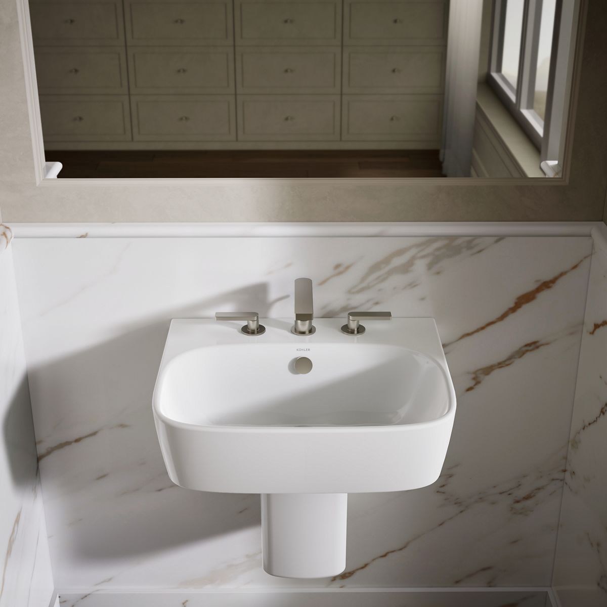 ModernLife wall-mount pedestal bathroom sink with semi-pedestal