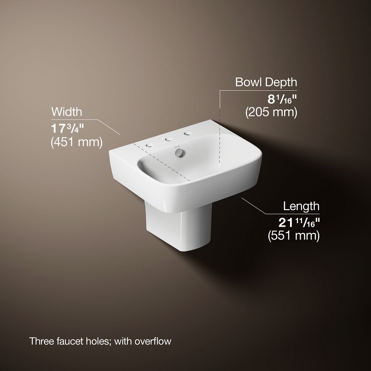 3/4 view of product with dimensions