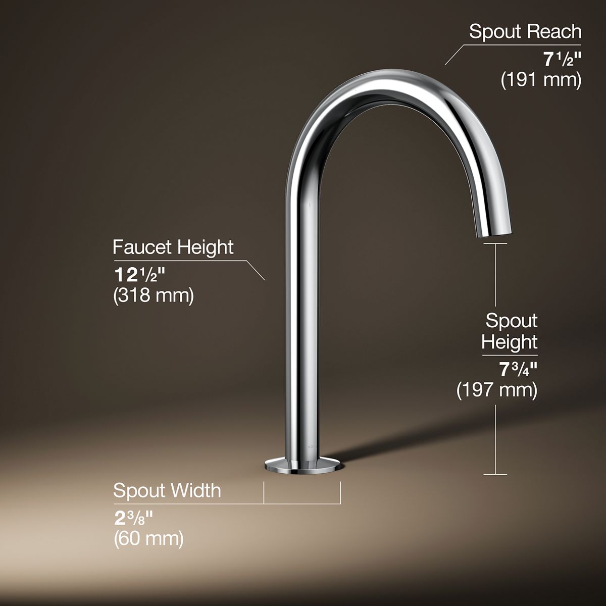 3/4 view of product with dimensions