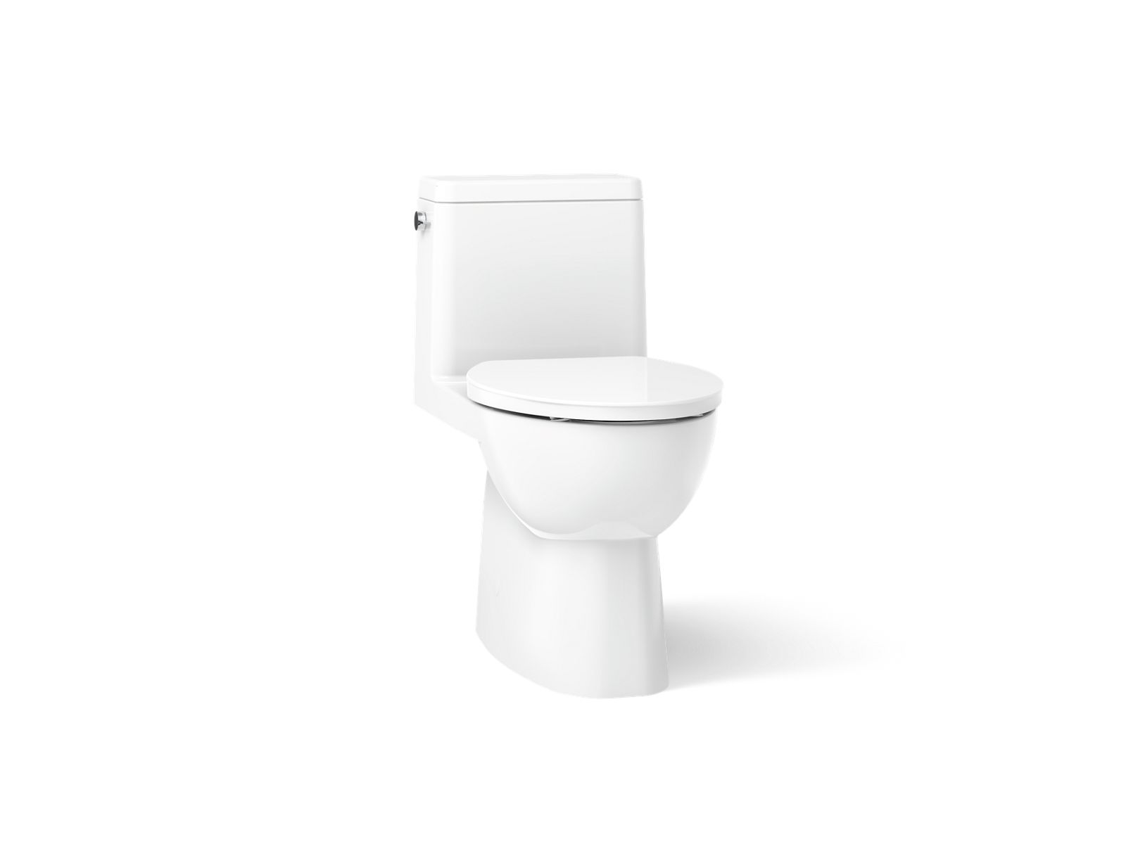 Reach One-piece compact elongated toilet with skirted trapway, 1.28 gpf