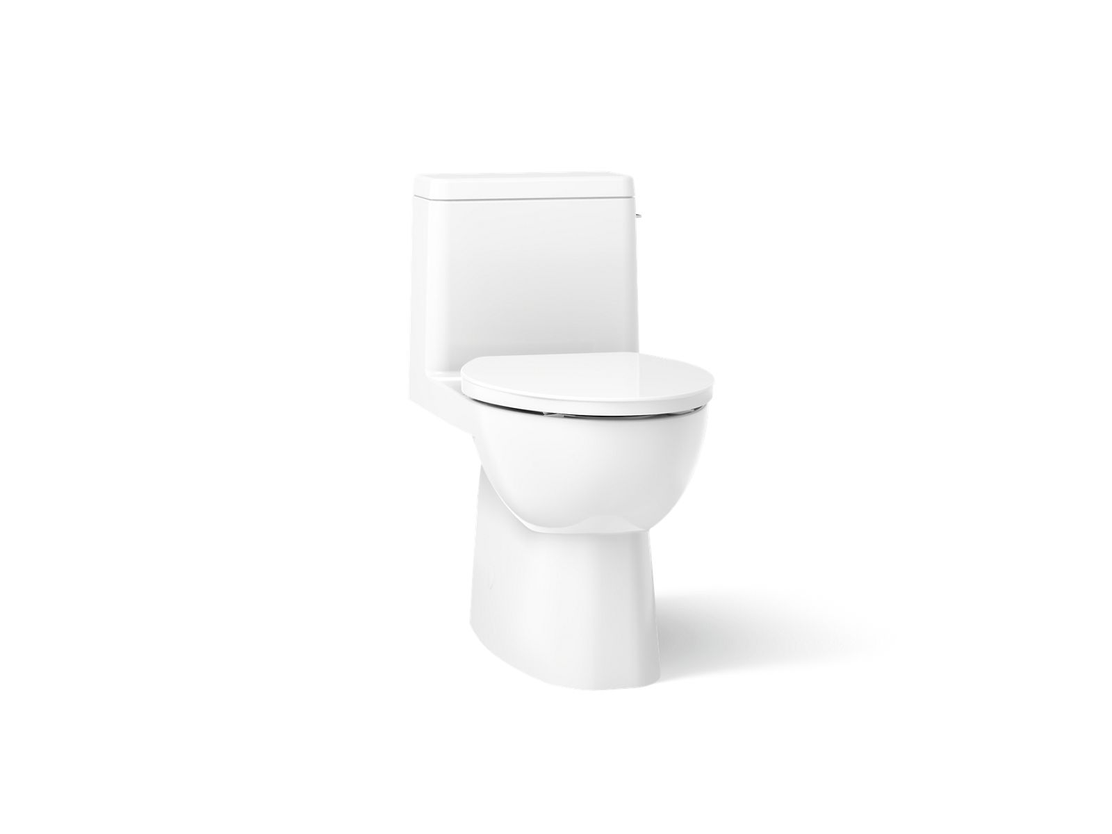 Reach One-piece compact elongated toilet with skirted trapway, 1.28 gpf