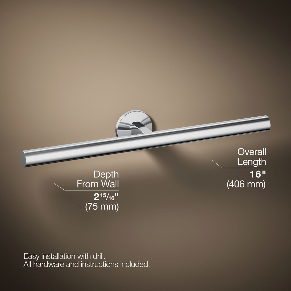 3/4 view of product with dimensions