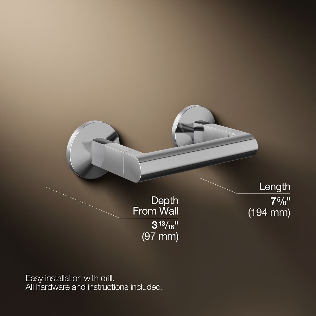 3/4 view of product with dimensions