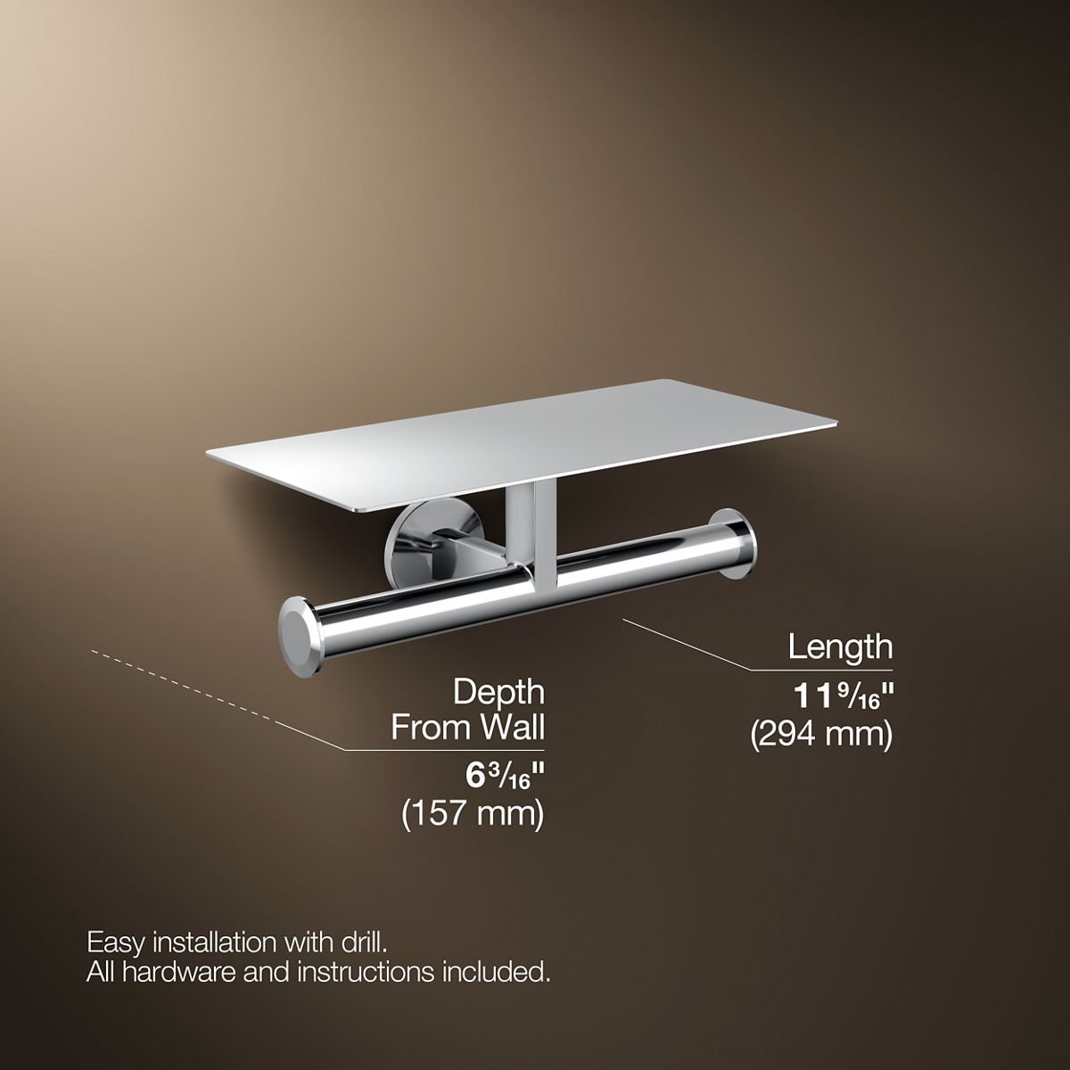 3/4 view of product with dimensions